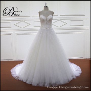 Robe de mariée brillante perlée V A-Line